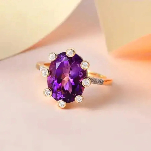 Natural Amethyst Accented By Natural White Zircon Ring. - Picture 3 of 8